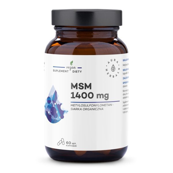 MSM 1400 mg organischer Schwefel Aura Herbals – vegane Kapseln, Verpackung mit 60 Stück