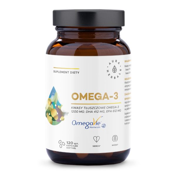 Omega-3 1200 mg, kapsułki softgel 120 szt Omega-3 1200 mg softgel Aura Herbals, 120 kapsułek z olejem rybim OmegaVie