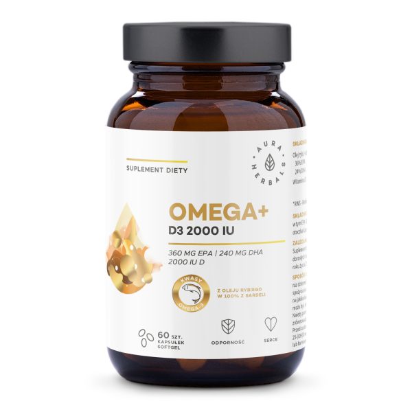 Omega+ D3 2000 IU softgel Aura Herbals, 60 kapsułek z olejem z sardeli
