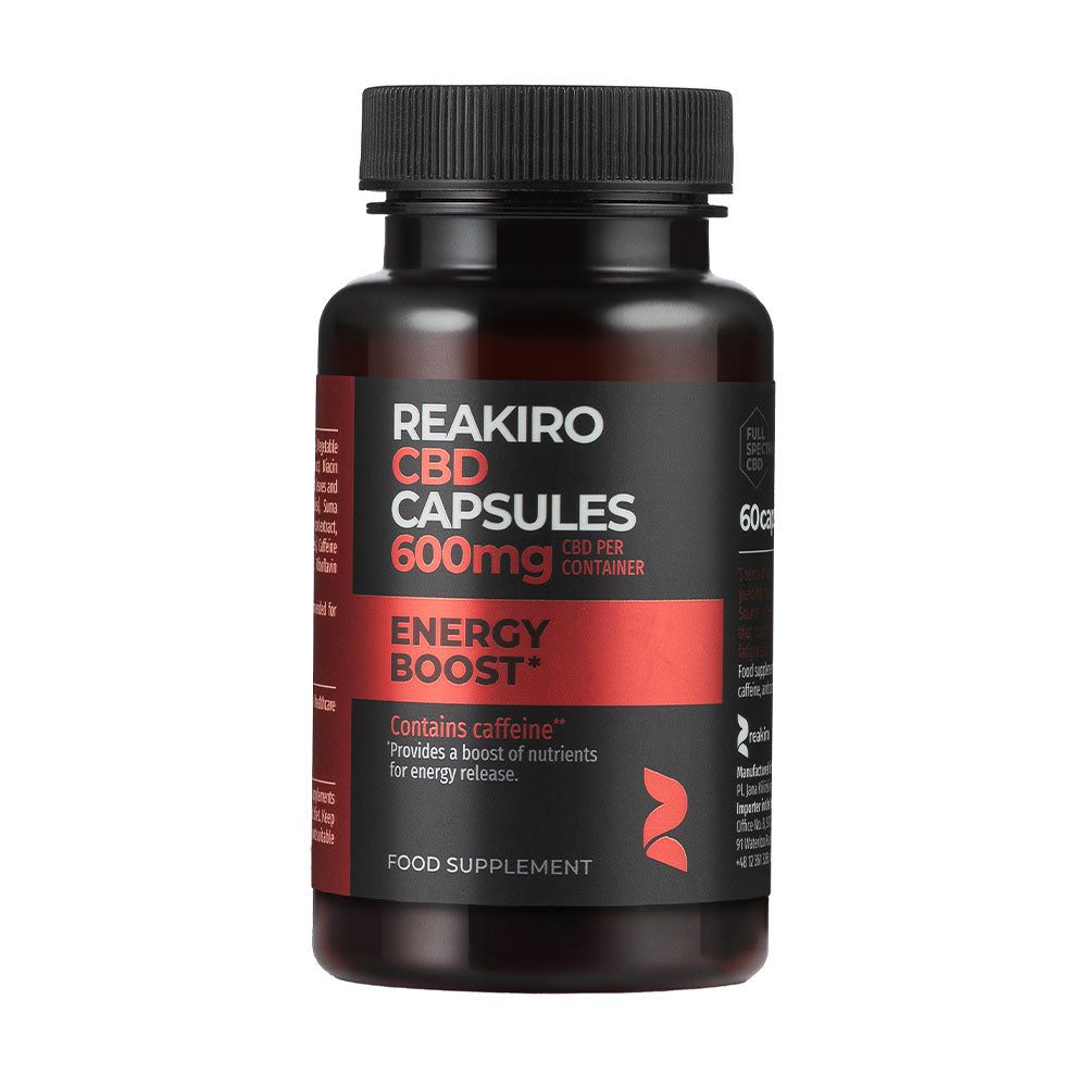 Kapsułki kannabidiol Energy Boost 600 mg Reakiro, 60 sztuk z 10 mg kannabidiolu na kapsułkę