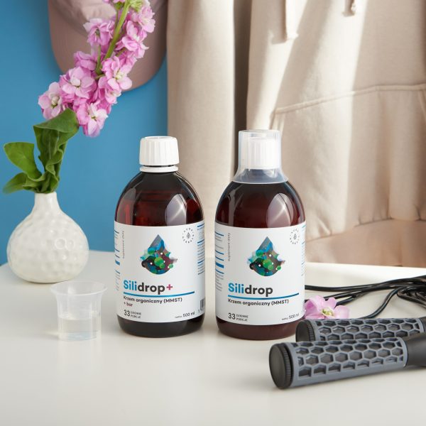 Silidrop+ krzem organiczny MMST + bor, płyn 500 ml Płyn Silidrop+ 500 ml: krzem organiczny i bor, ujęcie etykiety