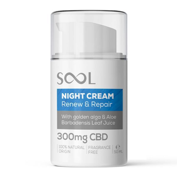 Krem na noc Renew & Repair 300 mg kannabidiolu 50ml Reakiro Renew Repair krem na noc z 300 mg kannabidiolu 50 ml — opakowanie kosmetyku do regeneracji skóry podczas snu
