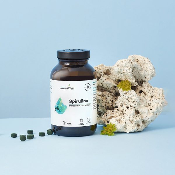 Spirulina 1500 mg, tabletki 600 szt Tabletki Spirulina maxima 1500 mg: ujęcie etykiety