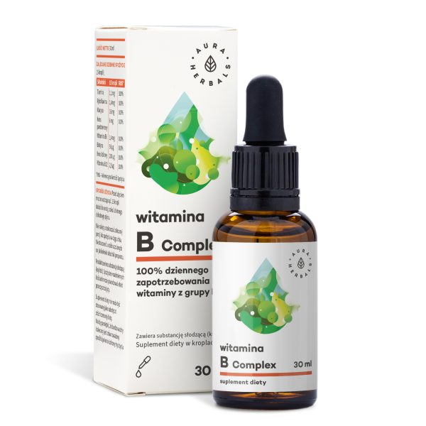 Witamina B Complex krople 30 ml Aura Herbals: wegański zestaw B1, B12 z miętowym aromatem