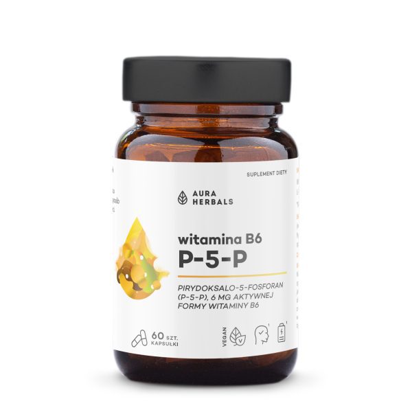 Witamina B6 P-5-P 6 mg, kapsułki 60 szt Witamina B6 P-5-P 6 mg Aura Herbals: aktywna forma w 60 wegańskich kapsułkach