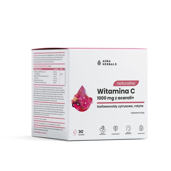 Vitamin C 1000 mg from acerola Aura Herbals – 30 cherry-flavored sachets