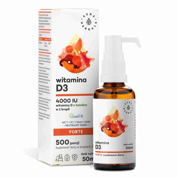Vitamin D3 4000 IU MCT drops 50 ml Aura Herbals – with K2 MenaQ7 and MCT oil
