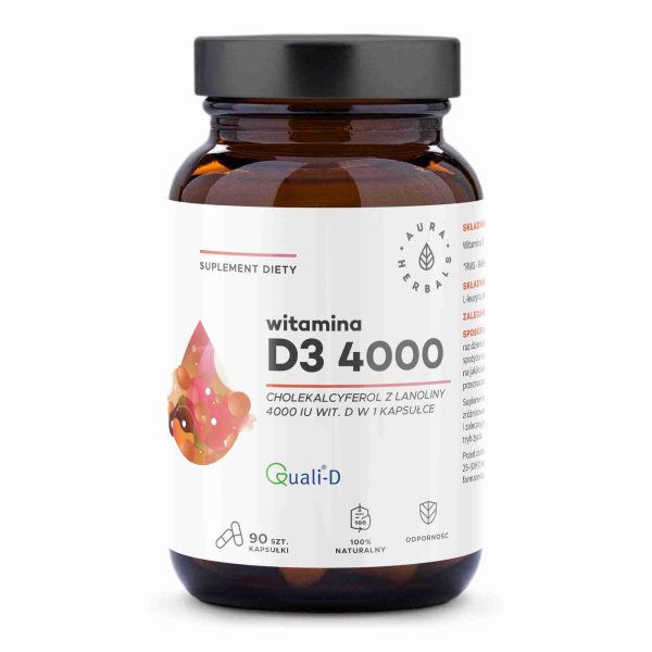 Vitamin D3 4000 IU Aura Herbals – 90 vegan capsules from lanolin (Quali-D)