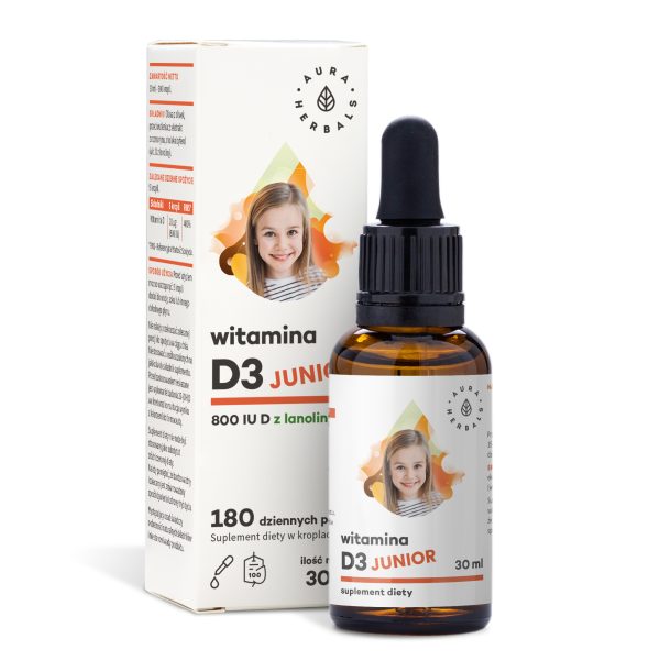 Witamina D3 Junior 800 IU krople 30 ml Aura Herbals – dla dzieci 4-12 lat