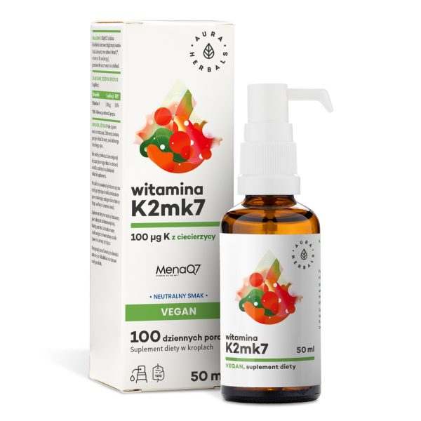 Vitamin K2 100 µg Vegan, drops 50 ml Vitamin K2 100 µg Vegan MenaQ7 Aura Herbals – drops 50 ml on MCT, bottle with dropper