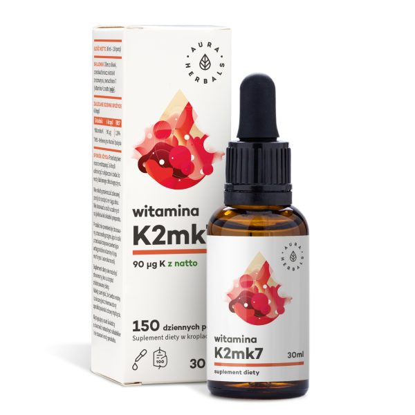 Vitamin K2MK7 Tropfen 30 ml aus Natto Aura Herbals – Fläschchen mit Pipette, 90 µg pro Portion