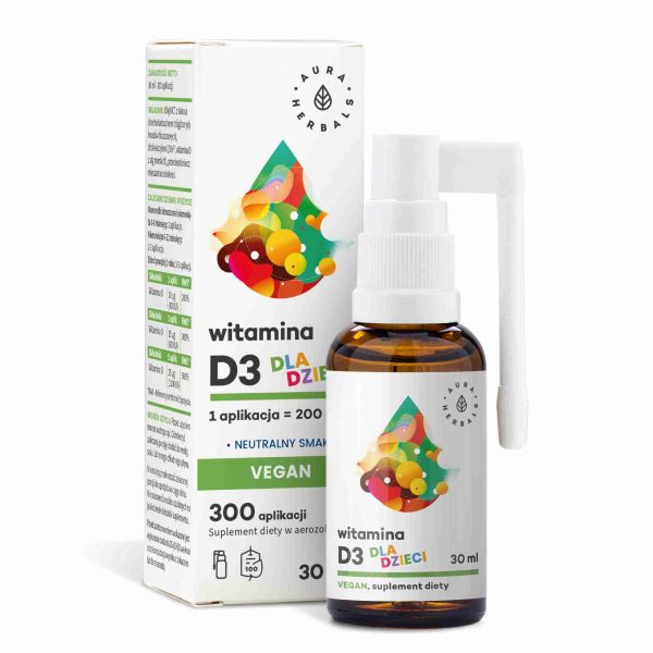 Witamina D3 Vegan dla dzieci, aerozol 30 ml Witamina D3 Vegan dla dzieci aerozol 30 ml Aura Herbals: D3V z alg morskich