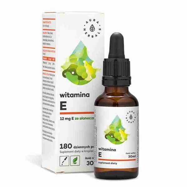 Witamina E krople 30 ml Aura Herbals: wegańska formuła ze słonecznika, buteleczka z pipetą
