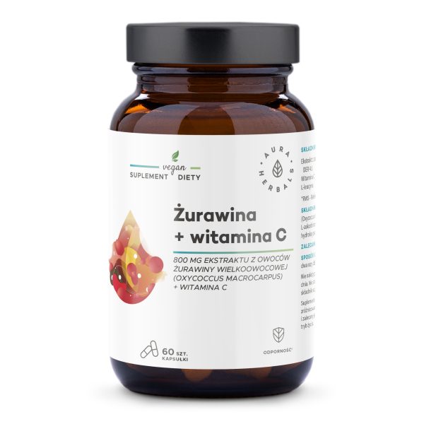 Żurawina 800 mg + witamina C Aura Herbals: opakowanie 60 wegańskich kapsułek