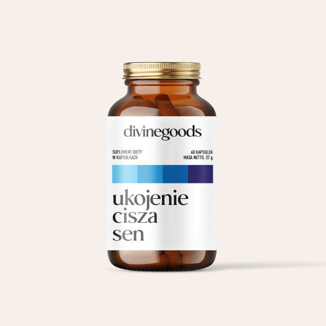 Bestsellery Ukojenie Cisza Sen DivineGoods - 60 wegańskich kapsułek z kozłkiem, melisą, chmielem, lawendą i głogiem