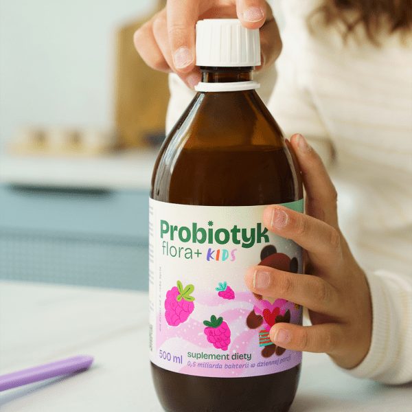 Probiotyk Flora+ KIDS: produkt konopny ubucha.pl Probiotyk dla dzieci Flora+ KIDS: ujęcie zawartości opakowania (6)