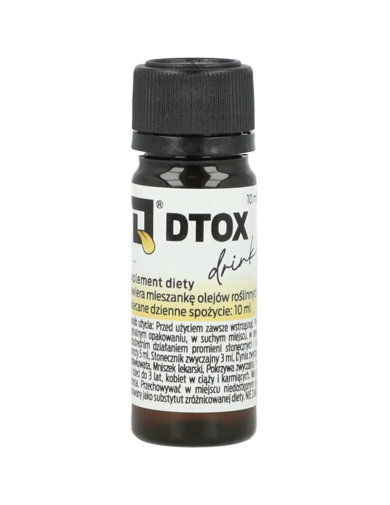 DTOX Drink - 10 ml Fläschchen aus dunklem Glas mit schwarzem Deckel, mit pflanzlichem Kräutermazerat