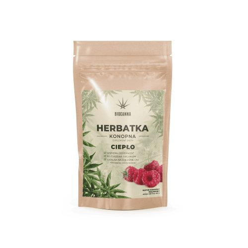 Hanftee Wärme mit Himbeergeschmack - Verpackung 20 g lose Mischung mit Hibiskus