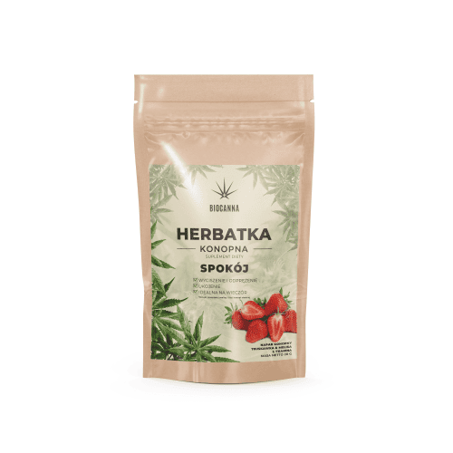 Herbata Konopna SPOKÓJ 20g DR JOINT — susz konopny z truskawką, melisą, różą i L-teaniną 32 mg