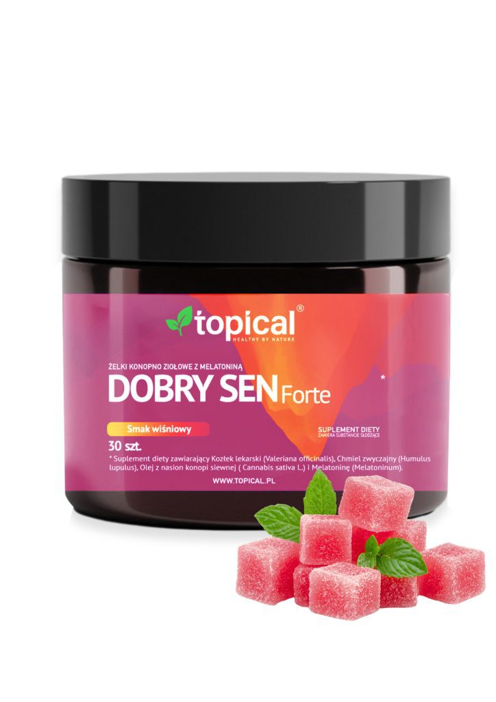 Good Sleep Forte gummies with pectin - cherry cubes with no added sugar in a package from the TOPICAL brand