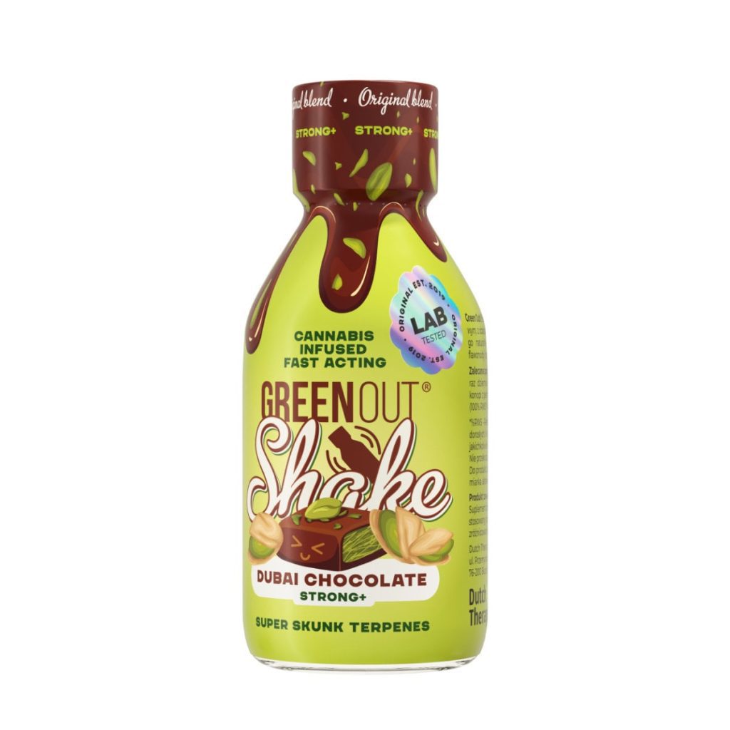 Green Out Shake Dubai Chocolate - butelka 200 ml shotu konopnego o smaku ciasteczkowo-karmelowym