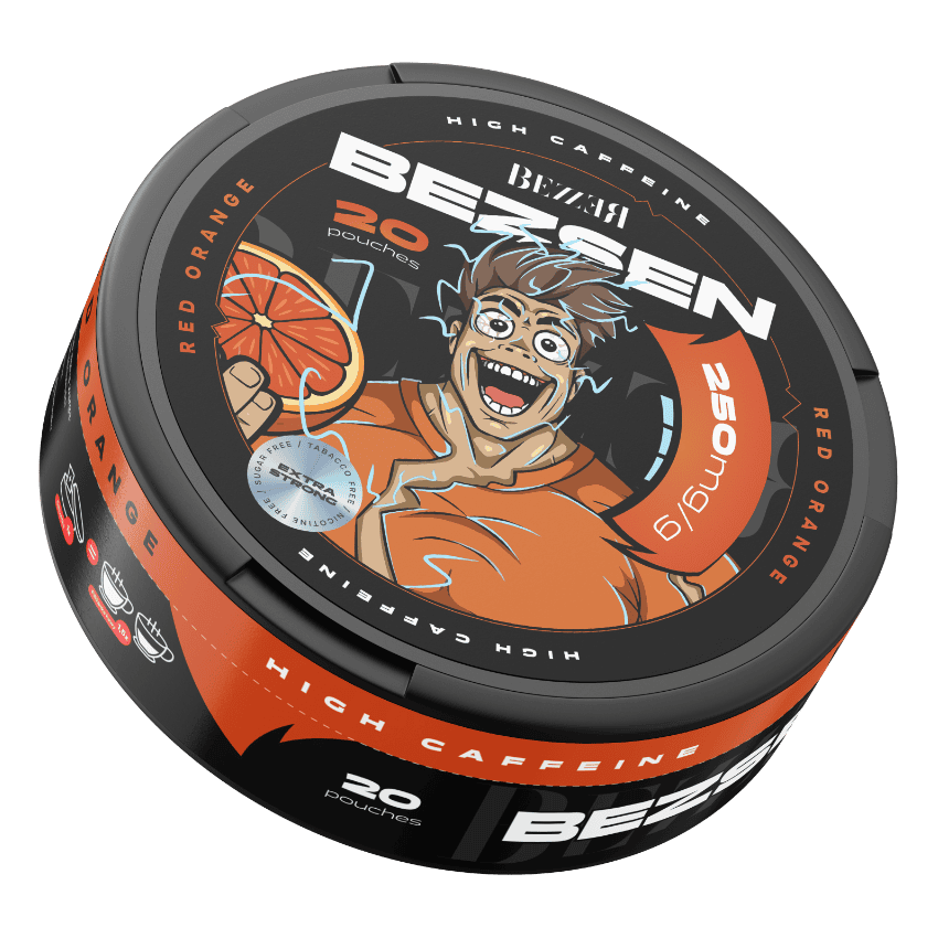 Bestsellery BEZSEN Red Orange 250 mg/g - puszka woreczków kofeinowych BEZZER o smaku czerwonej pomarańczy
