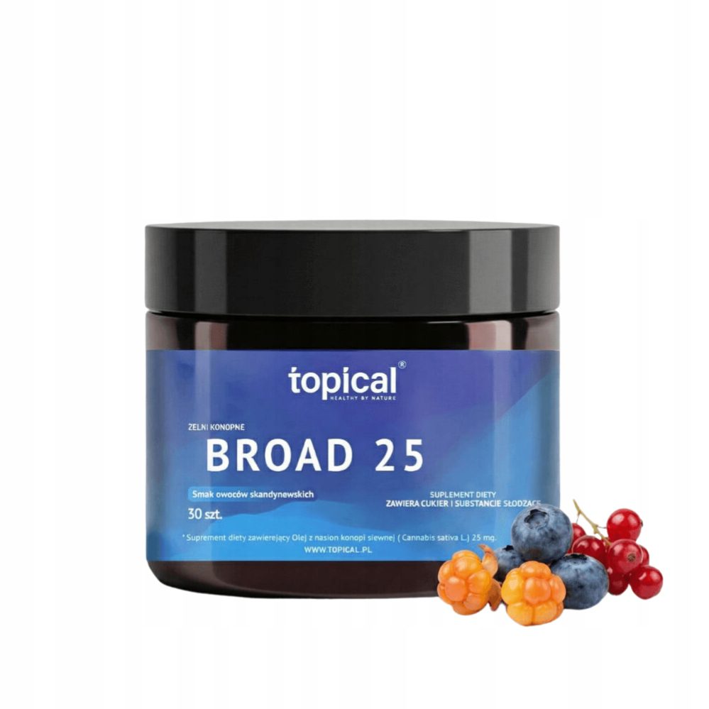 Broad25 hemp gummies Scandinavian fruits - jar of 30 gummies from the TOPICAL brand
