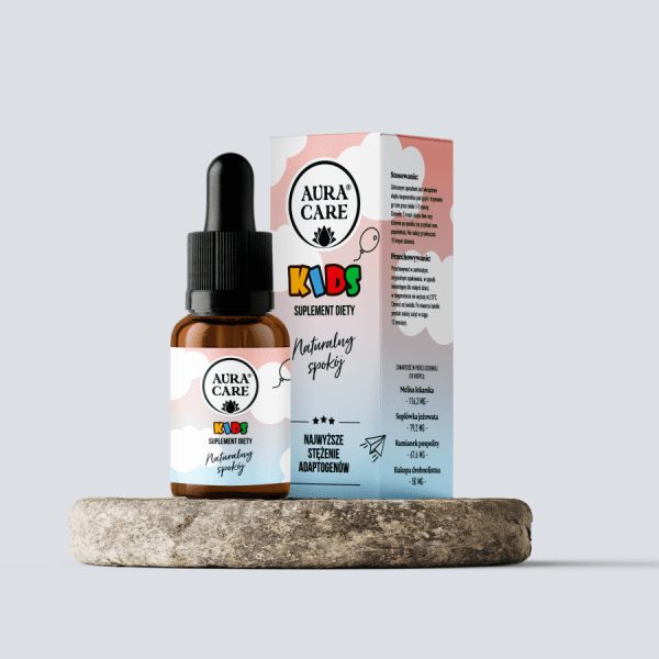 Aura Care Natural Calm Kids 15 ml - bottle with a dropper, oil with macerates of lemon balm, lion's mane, bacopa, and chamomile