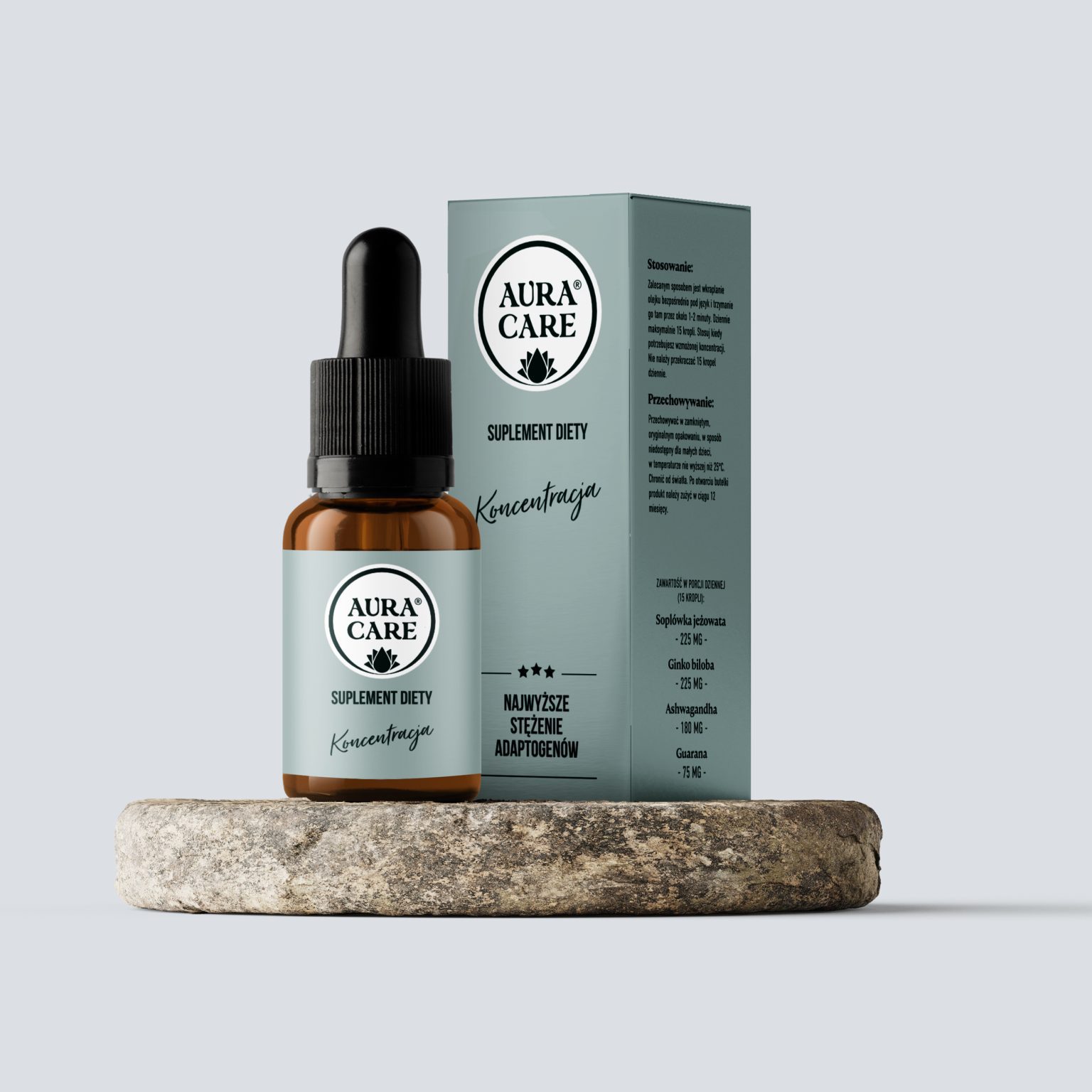 Aura Care Adaptogeny Koncentracja - buteleczka 15 ml z maceratem olejowym z soplówki i miłorzębu