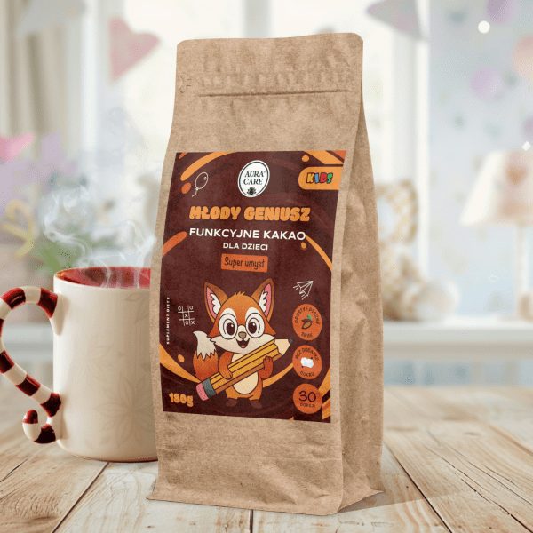 Aura Care Kakao Junger Genius 180 g - funktionales Kakao mit Löwenmähne für Kinder, Verpackung