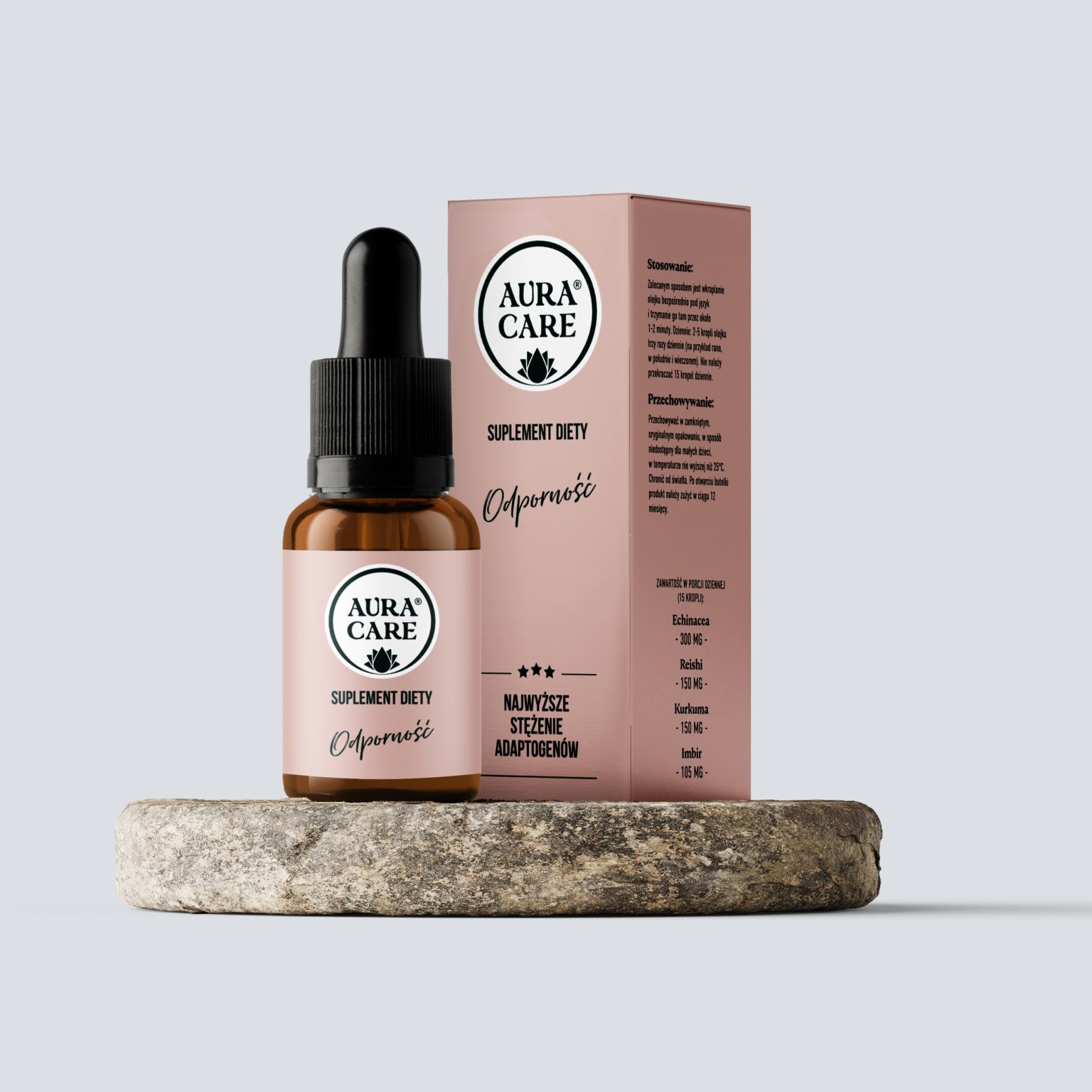 Aura Care Adaptogeny 15 ml - buteleczka z maceratem olejowym z jeżówki purpurowej, reishi i kurkumy