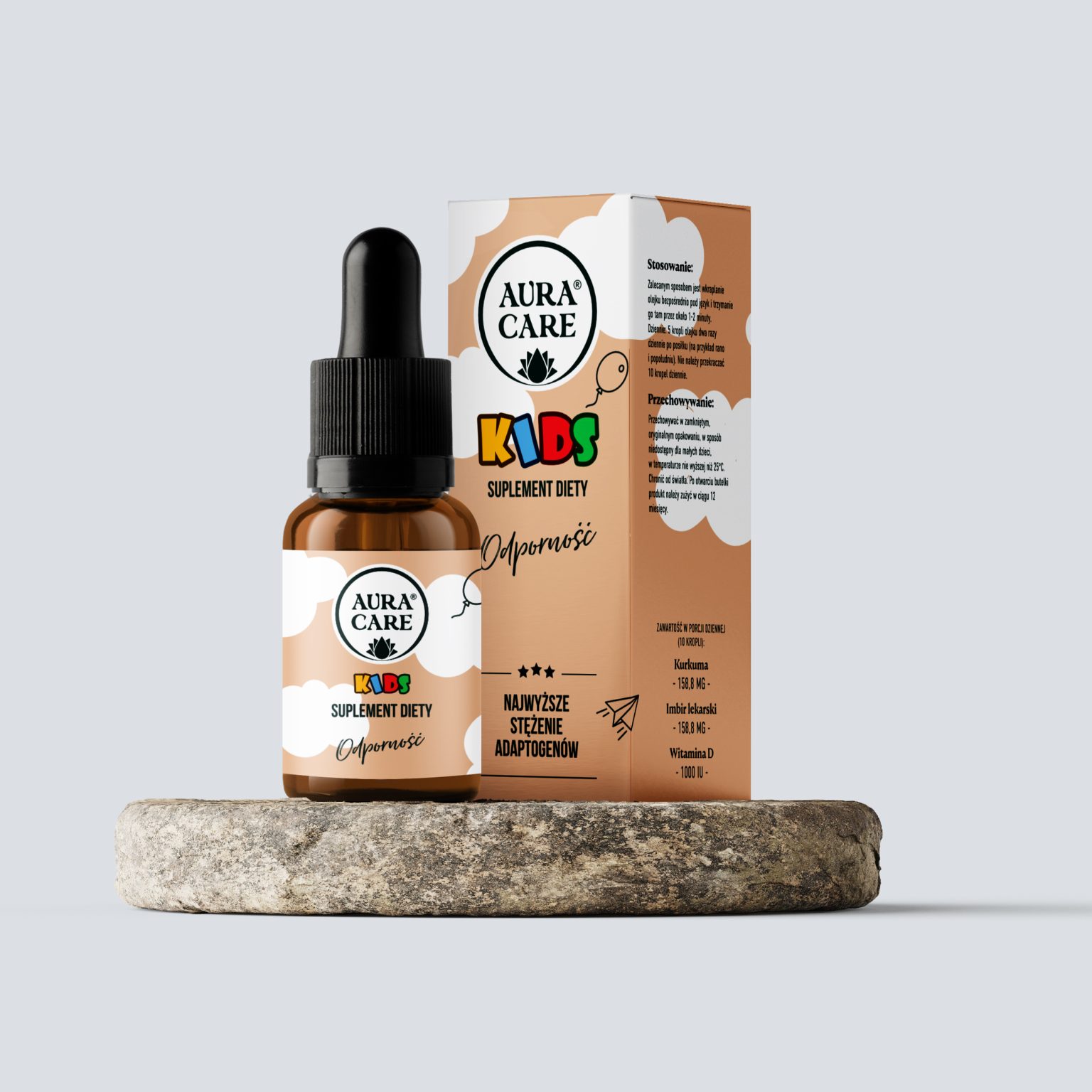 Aura Care Kids 15 ml - buteleczka maceratu olejowego z kurkumą, imbirem lekarskim i witaminą D3