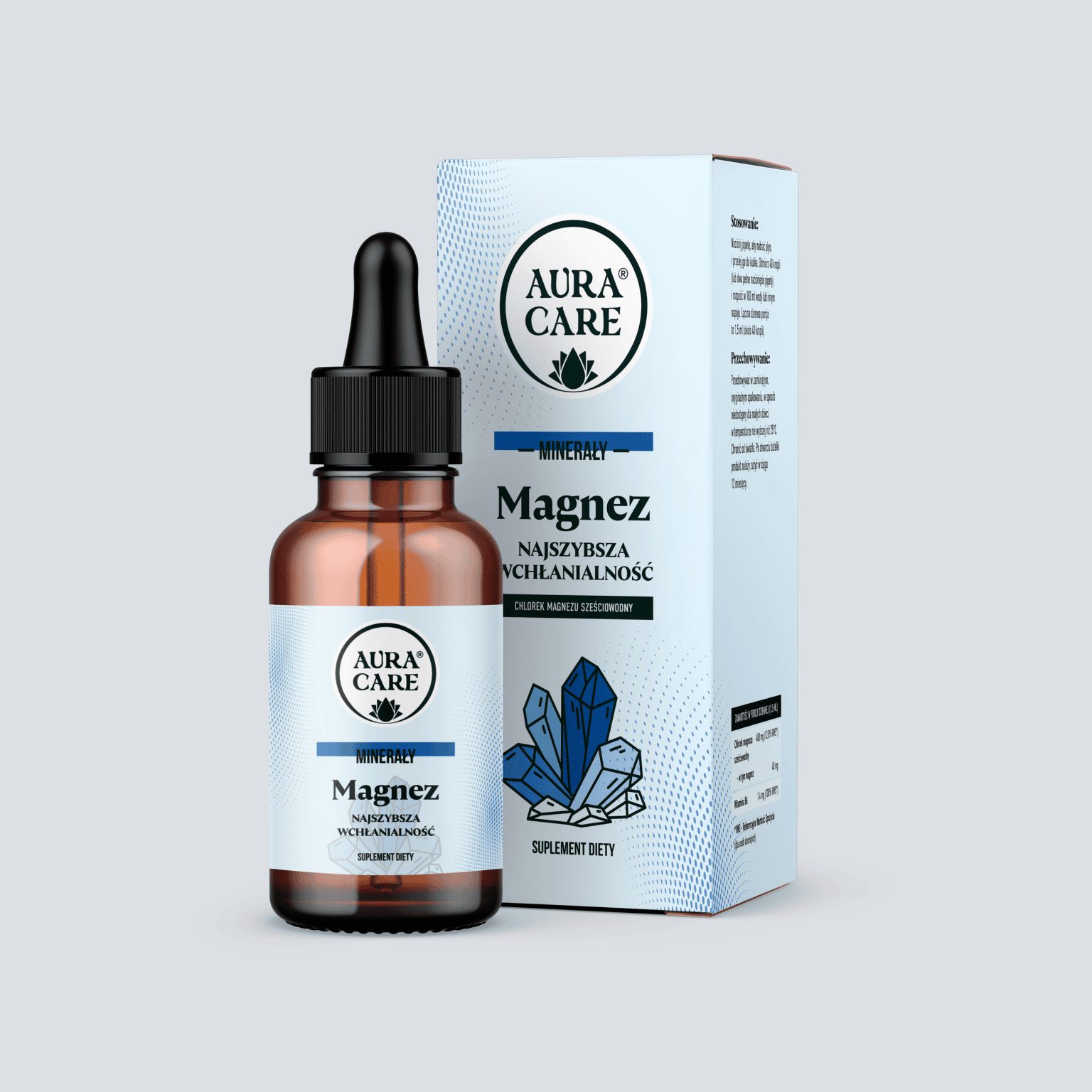 Aura Care Magnez w kroplach 50 ml - buteleczka z pipetą, wodny roztwór chlorku magnezu z witaminą B6