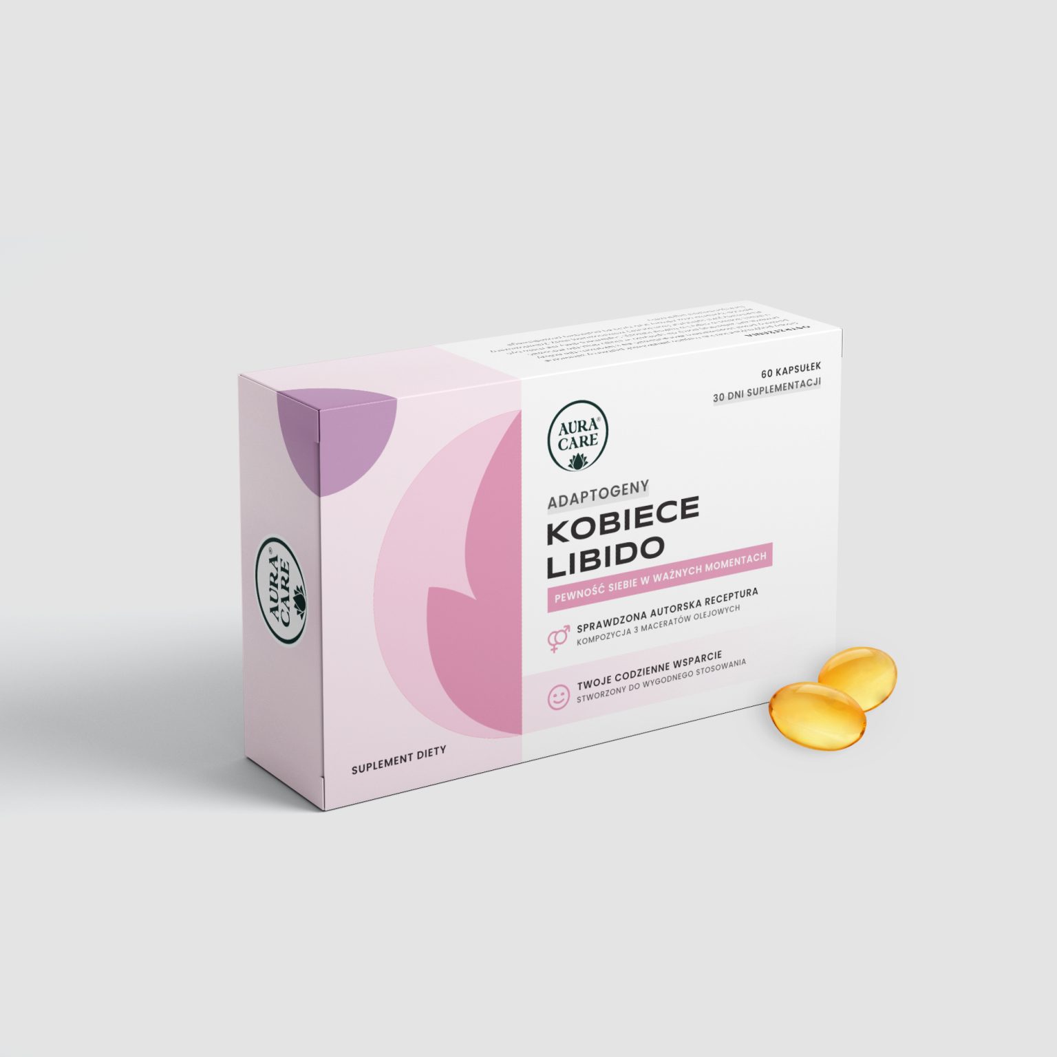 Aura Care - opakowanie 60 kapsułek żelowych z maceratami dzięgla chińskiego, liścia damiany i ashwagandhy