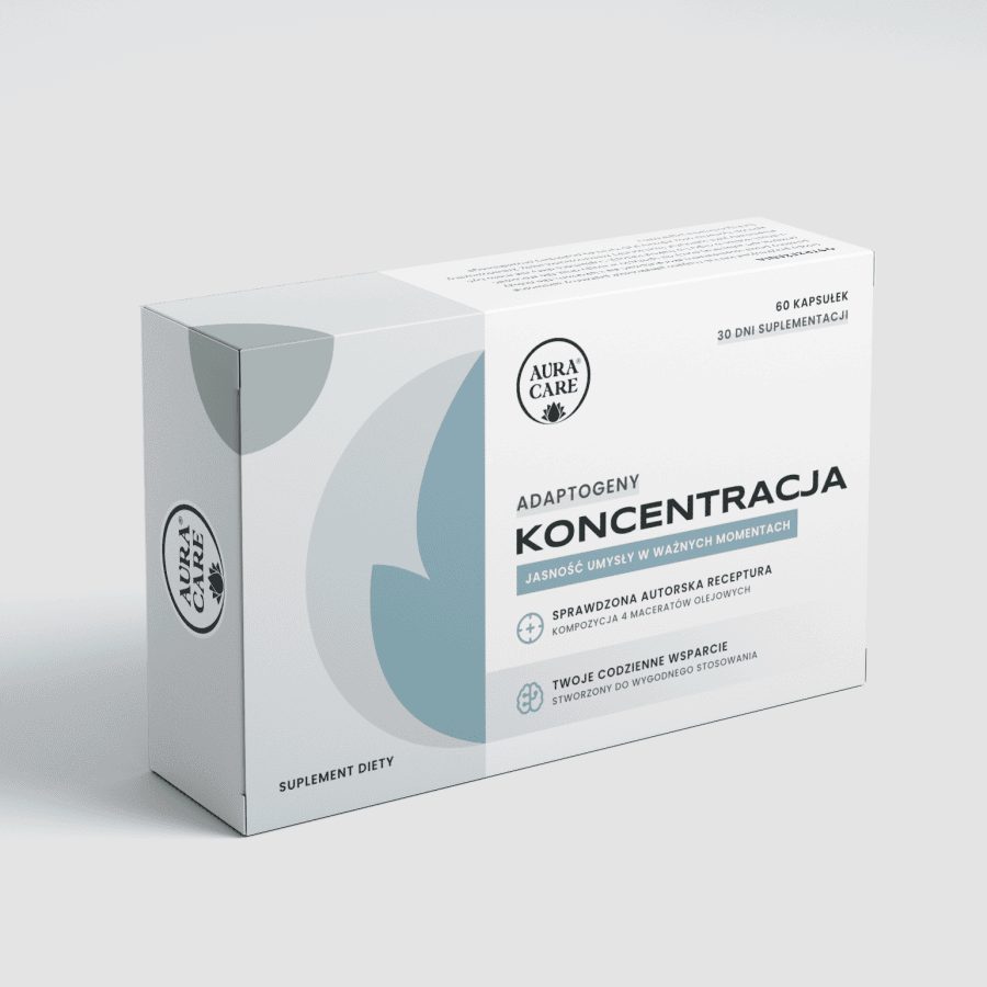 Aura Care Koncentracja - opakowanie 60 kapsułek żelowych z maceratami soplówki jeżowatej, ginkgo, ashwagandhy i guarany