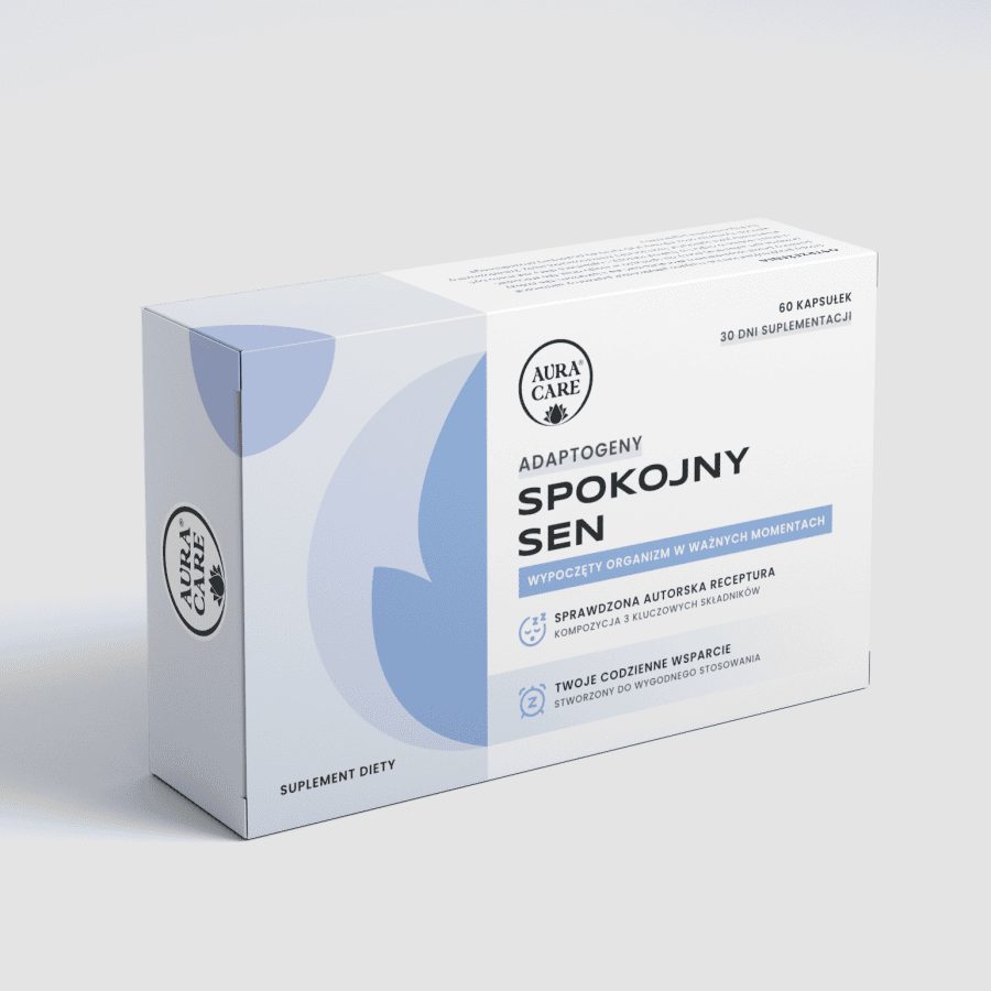 Aura Care Spokojny Sen - opakowanie 60 kapsułek z ashwagandhą, melisą i melatoniną