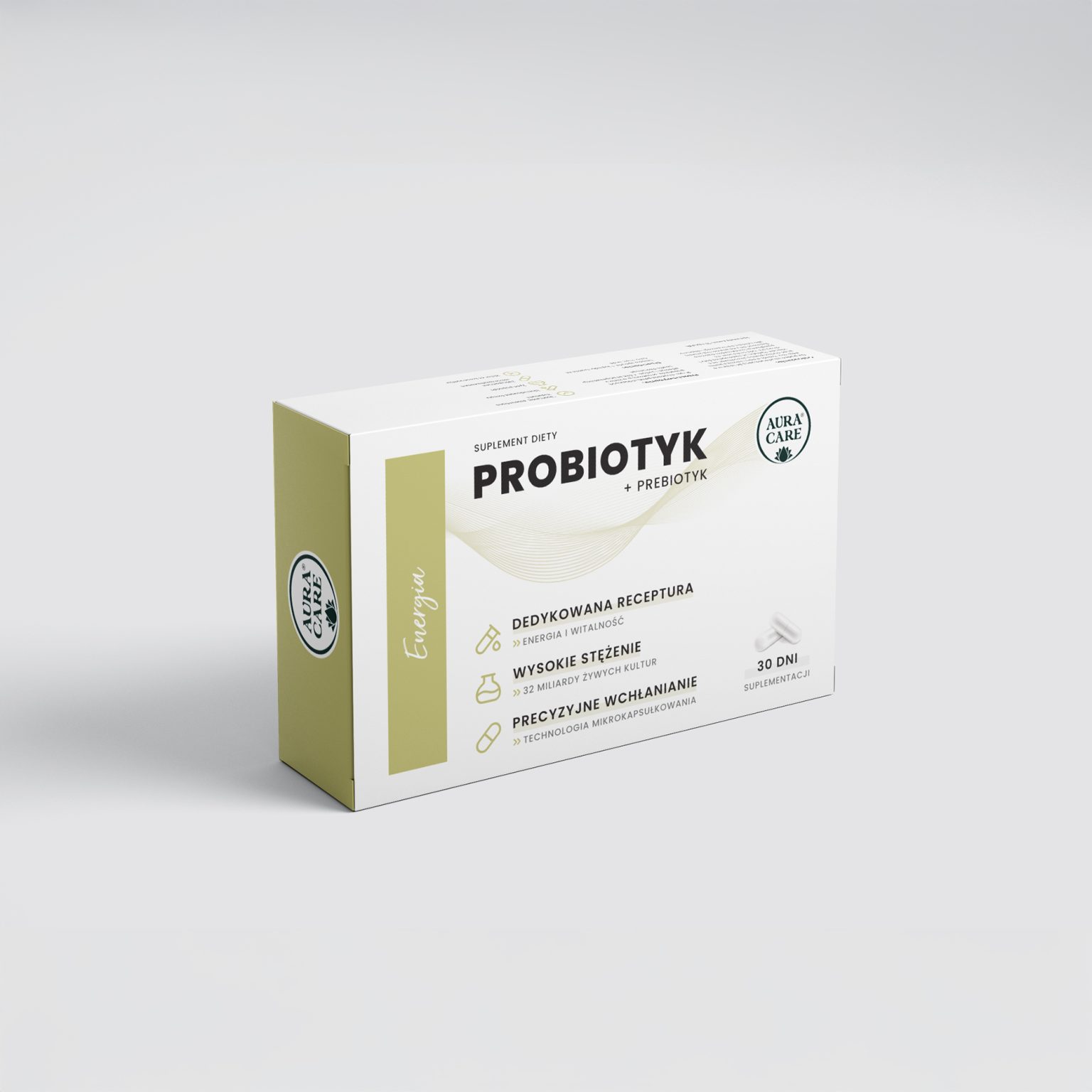 Aura Care Probiotyk Energia - opakowanie 30 kapsułek z pięcioma szczepami bakterii i inuliną