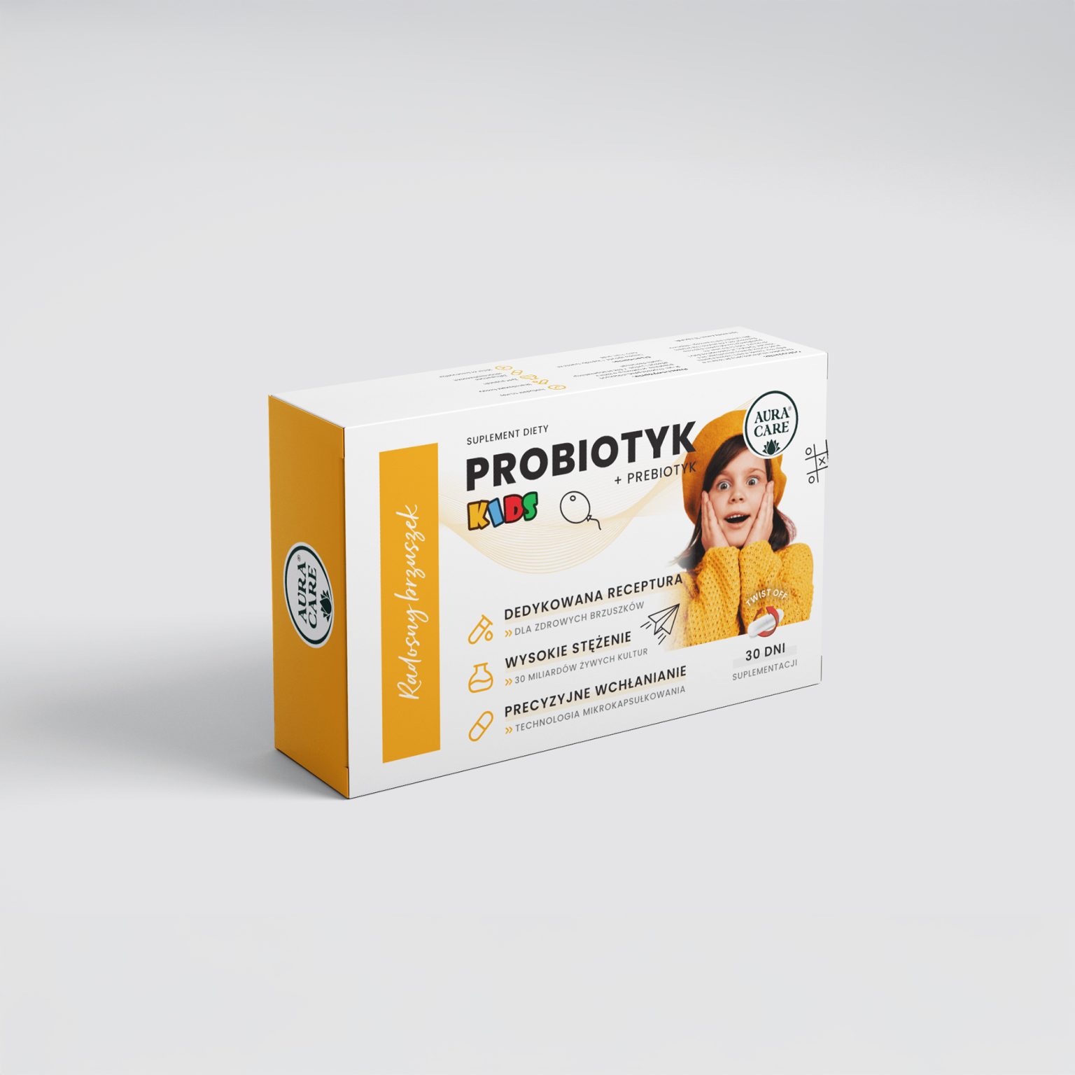 Aura Care Probiotyk Kids Radosny Brzuszek - opakowanie 30 kapsułek twist-off dla dzieci