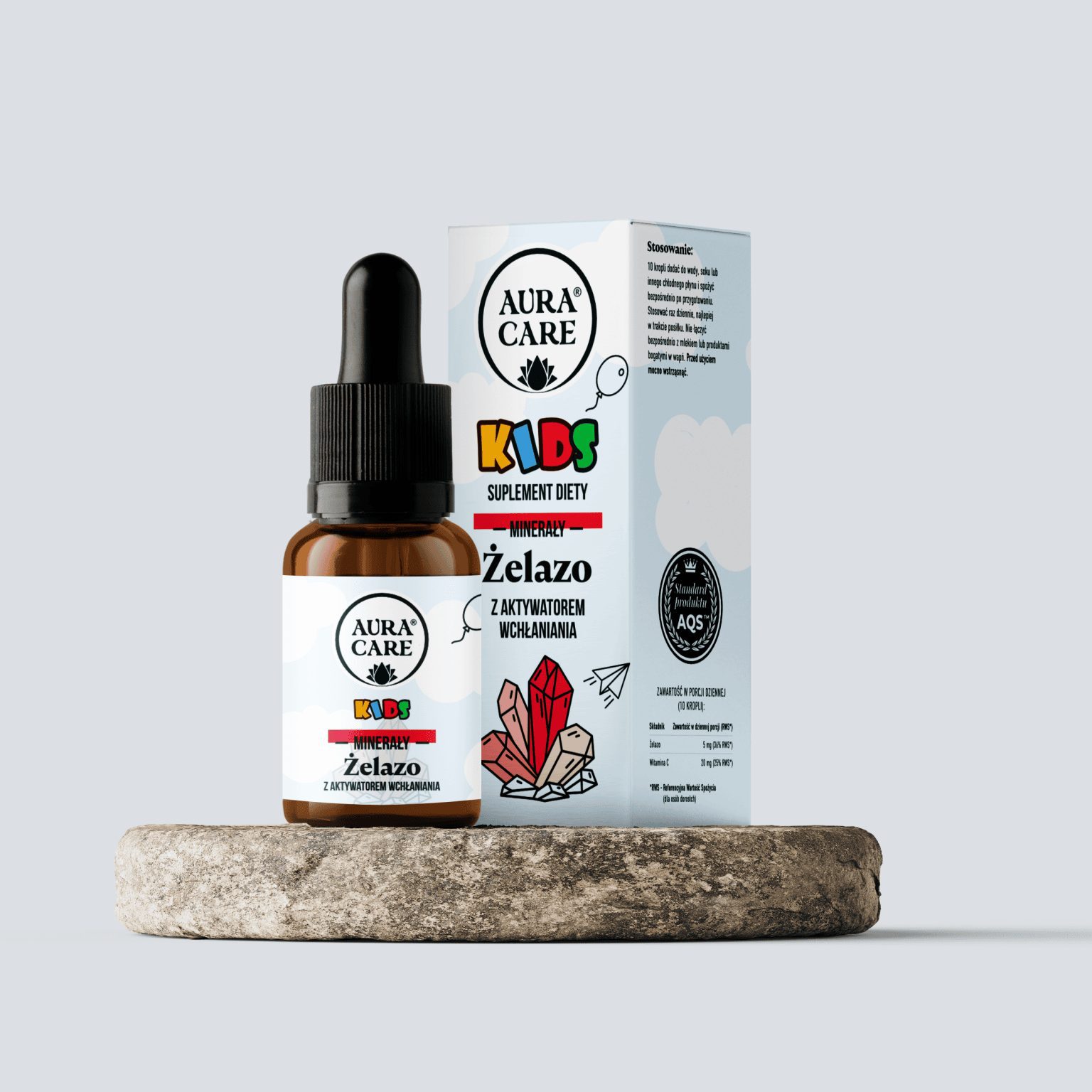 Aura Care Kids Żelazo 15 ml - buteleczka kropli z diglicynianem żelaza i witaminą C dla dzieci