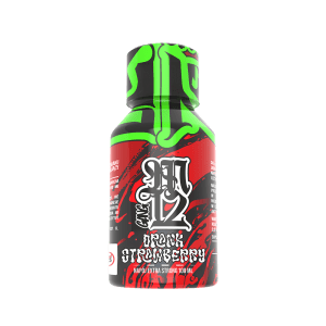 Bestsellery M12 DRANK Strawberry shot konopny 100 ml — buteleczka truskawkowego shota z miarką