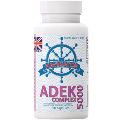 Navigator ADEK 5000 Complex: Suplement diety z witaminami A, D, E, K | 90 kapsu Navigator ADEK 5000 Complex, 90 kapsułek, witaminy A D E K