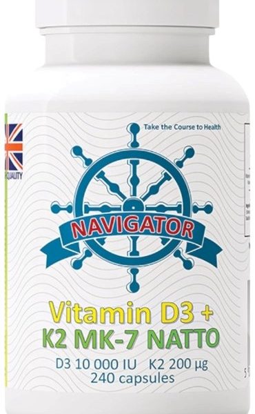 Navigator Vitamin D3 10000 IE + K2 200 µg - 240 Kapseln, Nahrungsergänzungsmittel für Knochengesundheit und Immunsystem - Nahrungsergänzungsmittel Navigator Vitamin D3 10000 IE + K2 200 µg - 240 Kapseln