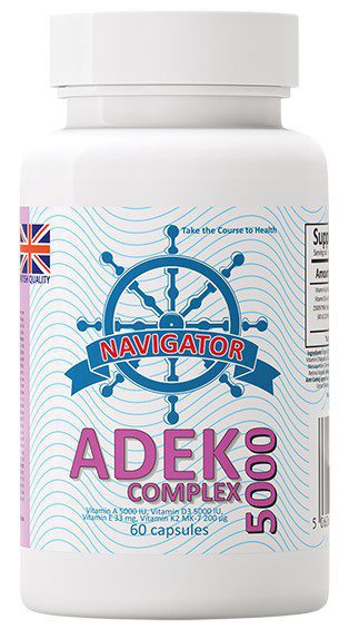 Navigator ADEK 5000 Complex: Suplement diety z witaminami A, D, E, K | 60 kapsu Navigator ADEK 5000 Complex, 60 kapsułek, witaminy A D E K