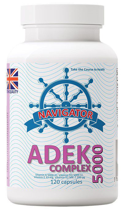 Navigator ADEK 5000 Complex: Suplement diety z witaminami A, D, E, K, 120 kapsu Navigator ADEK 5000 Complex, 120 kapsułek, witaminy A D E K