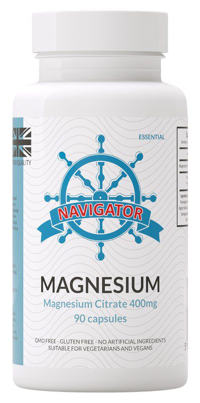 Navigator Magnez 400 mg, 90 kapsułek wegetariańskich Navigator Magnez 400 mg - butelka 90 kapsułek roślinnych z cytrynianem magnezu