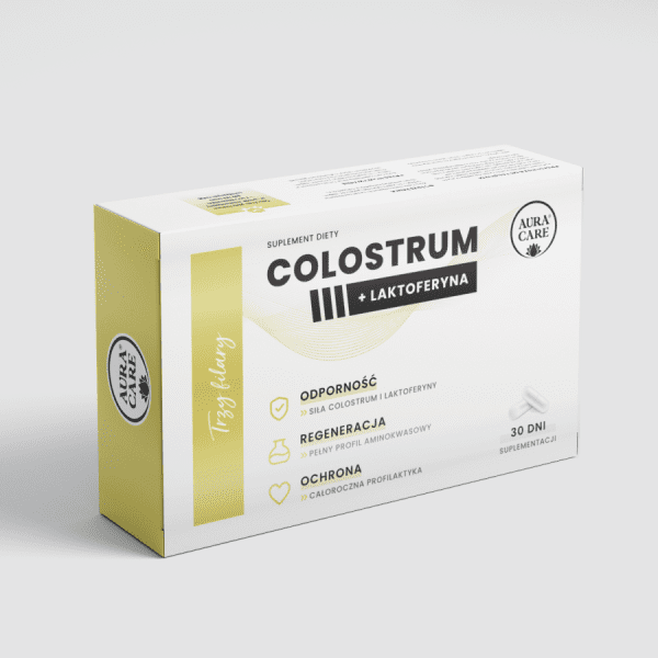 Aura Care Colostrum Laktoferyna — 30 kapsułek z colostrum bovine i laktoferyną