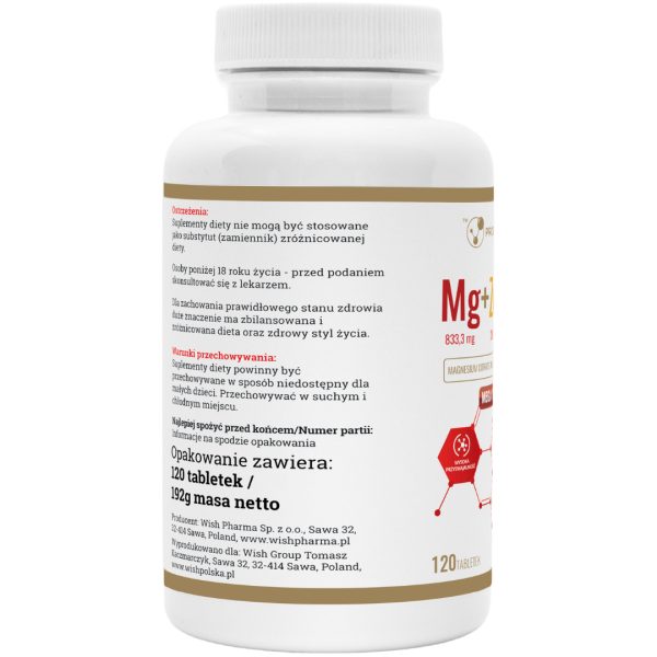 ZMA MAGNEZ+CYNK+B6 PRODUKT WEGAŃSKI 120 TABLETEK ZMA wegański 120 tabletek: etykieta z opisem składu