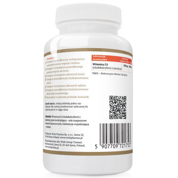 Witamina D3 4000 IU 100 µg cholekalcyferol — tabletki, ujęcie z bliska