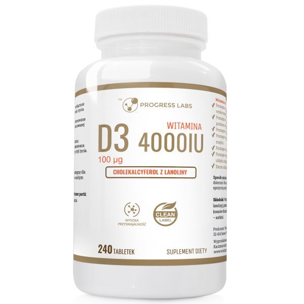 Witamina D3 4000 IU z lanoliny — opakowanie 240 tabletek