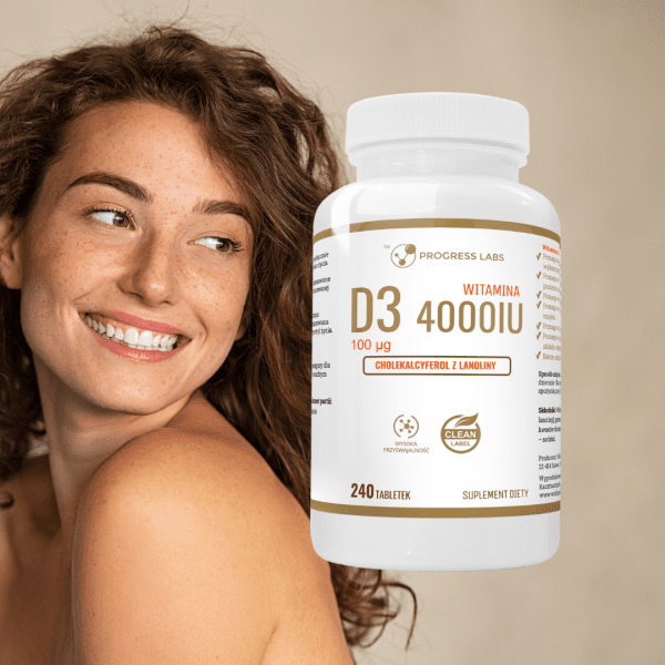 Witamina D3 4000 IU z lanoliny — etykieta z dawką cholekalcyferolu